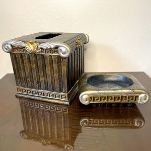 Handmade Roman Soap Dish and Tissue Box Set - Liquid Soap Dispenser Included